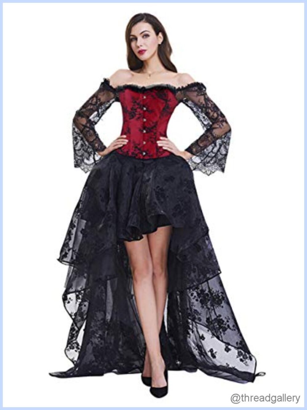 Steampunk Victorian Corset Top High Low Skirt Set
